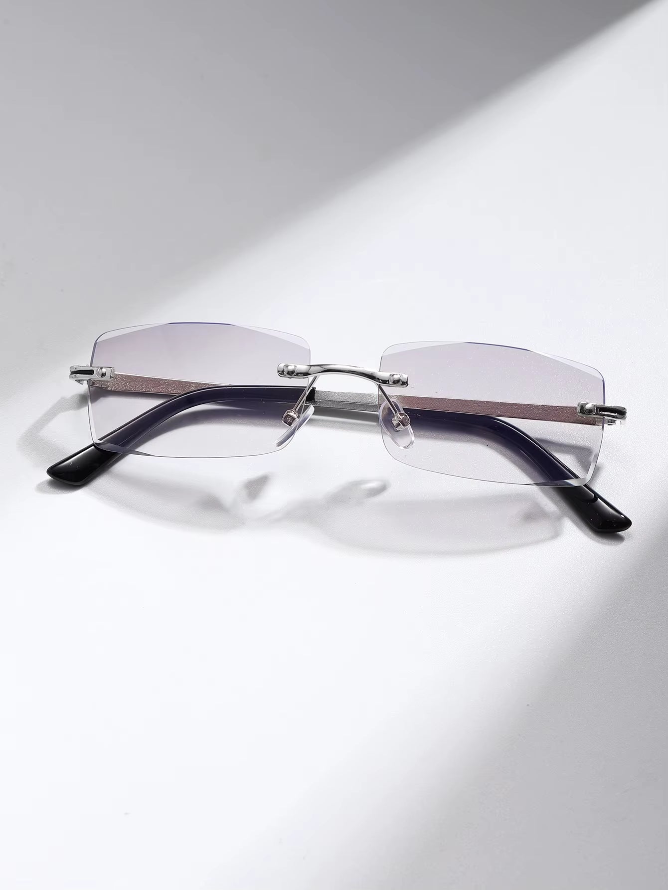 1 Pair of Men'S Rectangular Rimless Anti-Blue Light Glasses for Daily Use