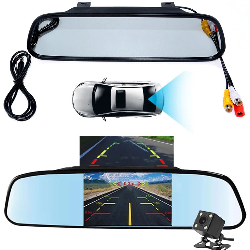 Camera with Monitor 4.3 "TFT LCD Screen Reverse Camera with Video Parking Sensor Kit 170 Width Mini Reverse Camera