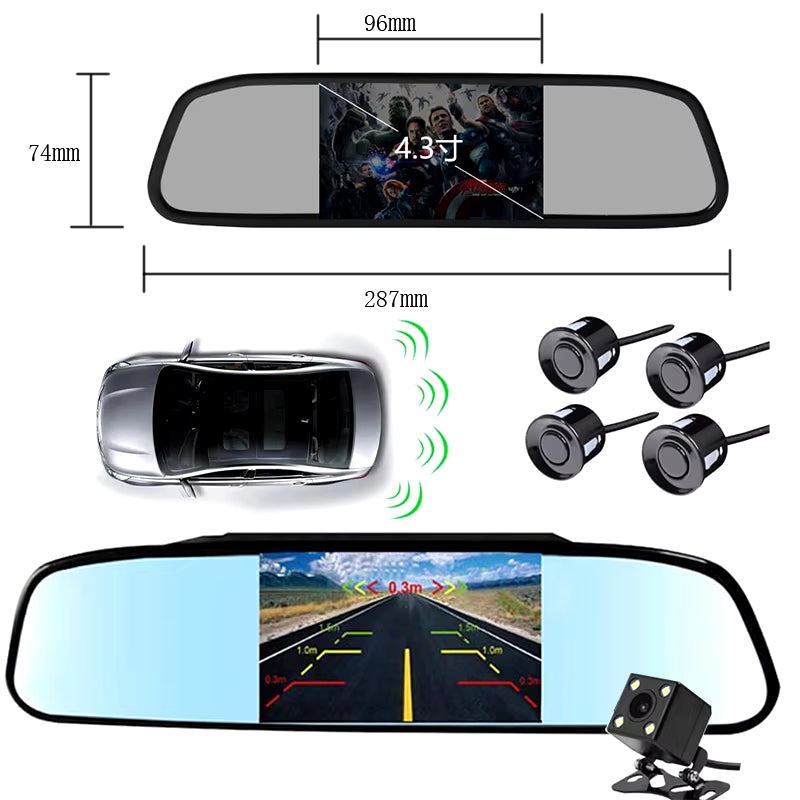 Camera with Monitor 4.3 "TFT LCD Screen Reverse Camera with Video Parking Sensor Kit 170 Width Mini Reverse Camera