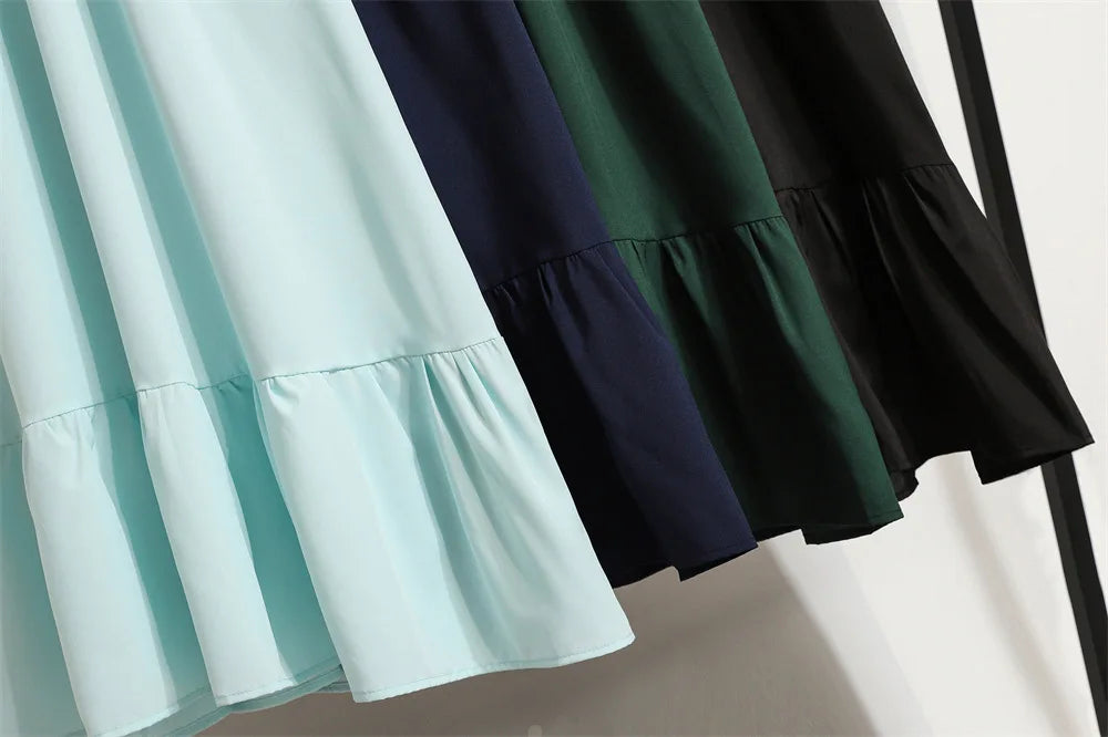 Women Eid Muslim Abaya Dubai Ruffles Spliced Arab Puff Sleeve Morocco Tight Waist Vestidos Solid Color Dress Casual Slim Fit
