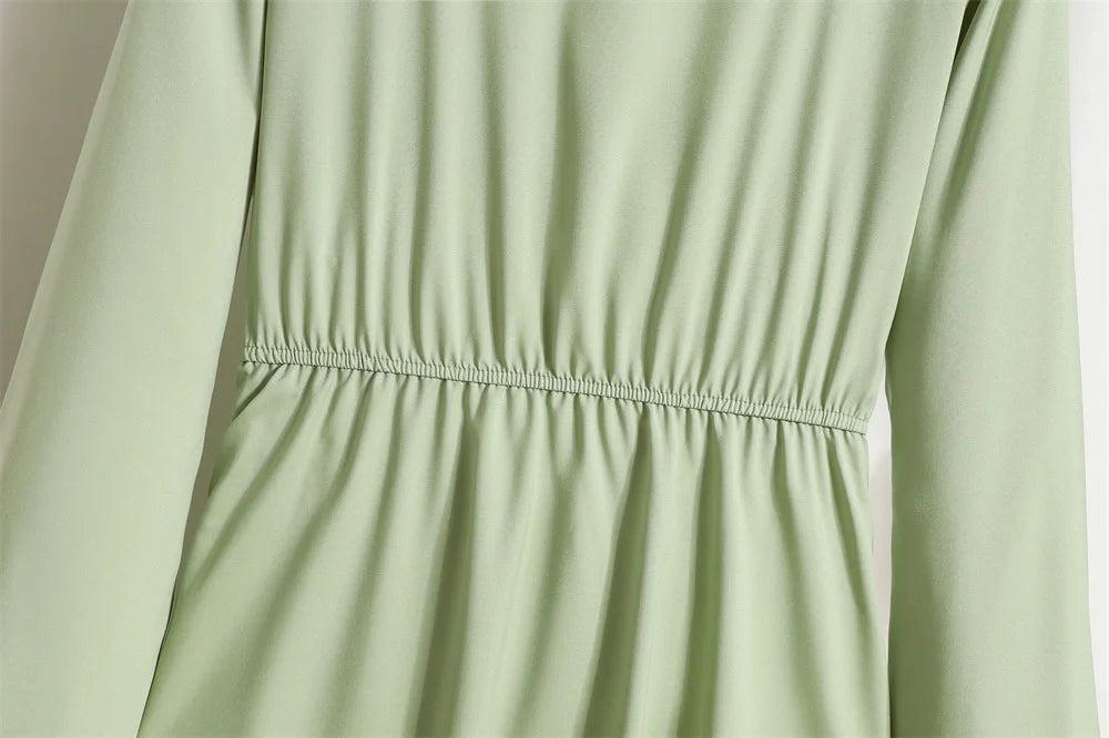 Women Eid Muslim Abaya Dubai Ruffles Spliced Arab Puff Sleeve Morocco Tight Waist Vestidos Solid Color Dress Casual Slim Fit