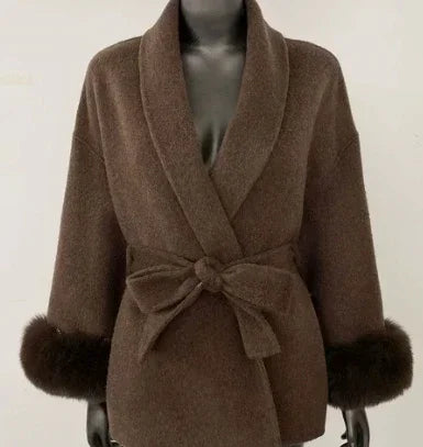 Hot sale high-end warmth comfortable and stylish double-sided straps for women  Not pure wool removable cuffs plush short jacket