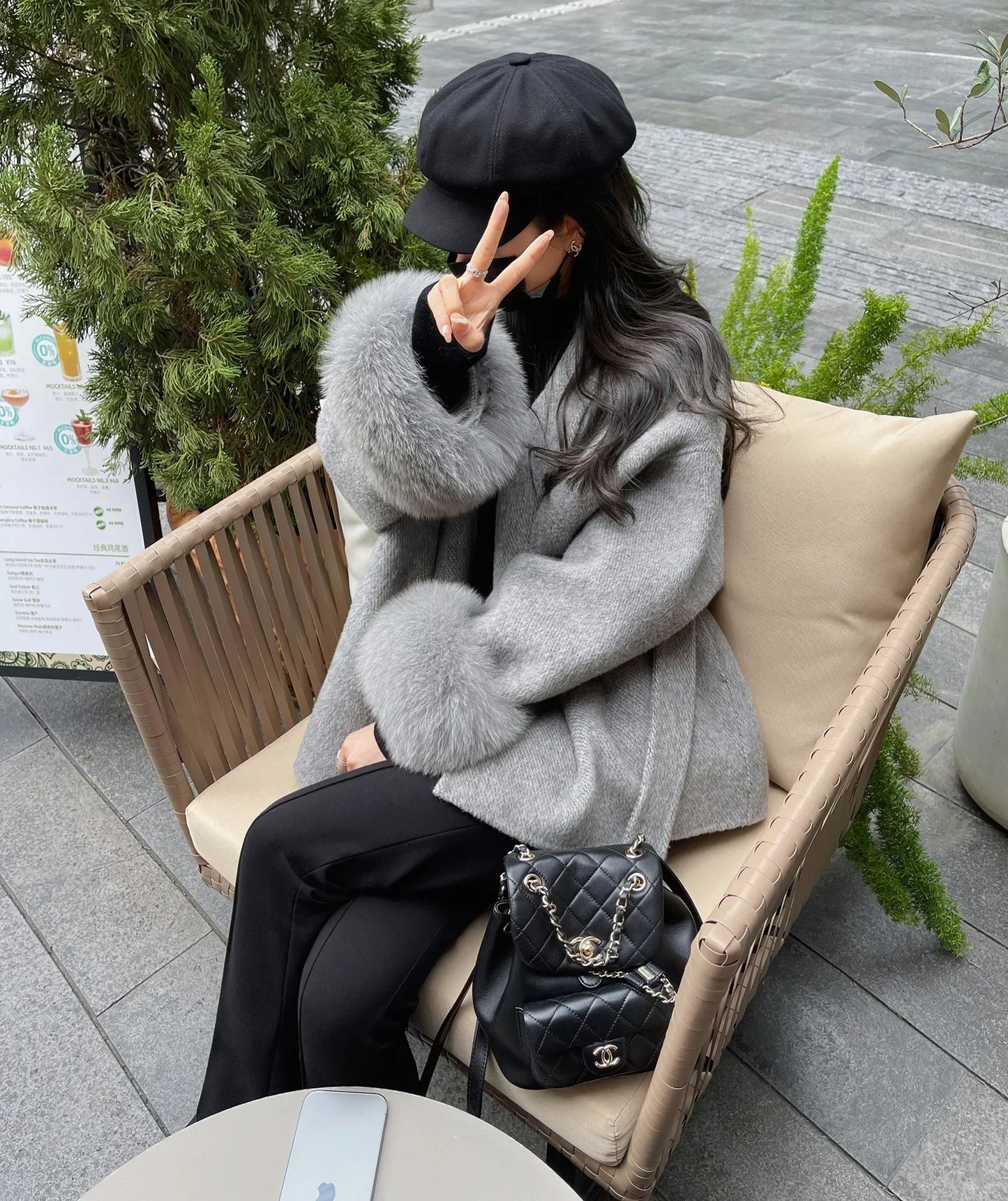 Hot sale high-end warmth comfortable and stylish double-sided straps for women  Not pure wool removable cuffs plush short jacket