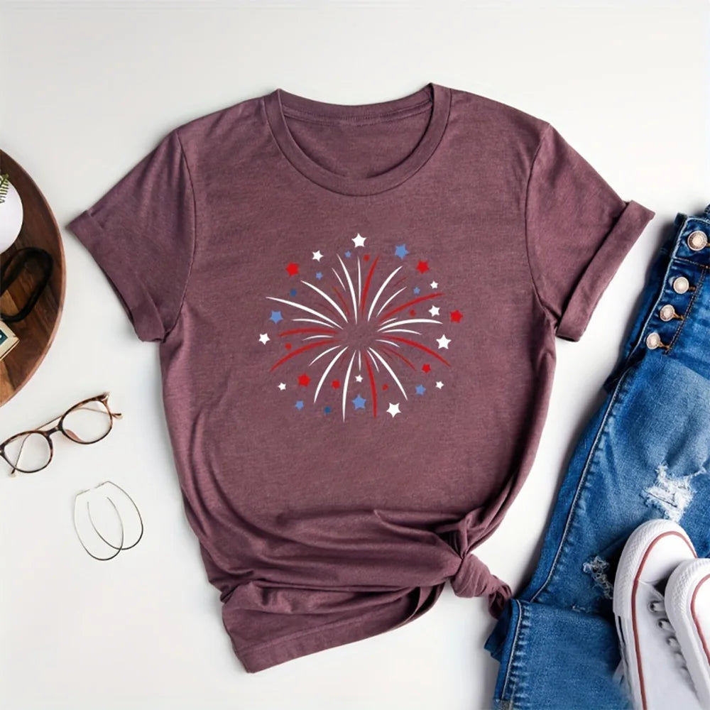 2024 New Women's Color Block T-shirt Summer Fashion Short sleeved Top Flower Print Loose Clothing Women's Party T-shirt