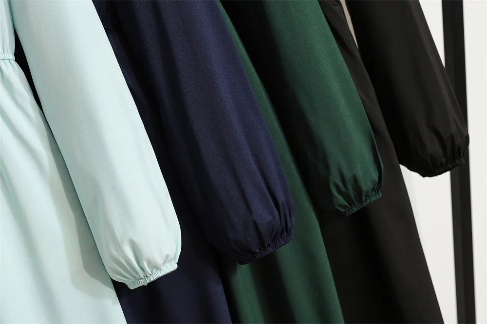 Women Eid Muslim Abaya Dubai Ruffles Spliced Arab Puff Sleeve Morocco Tight Waist Vestidos Solid Color Dress Casual Slim Fit