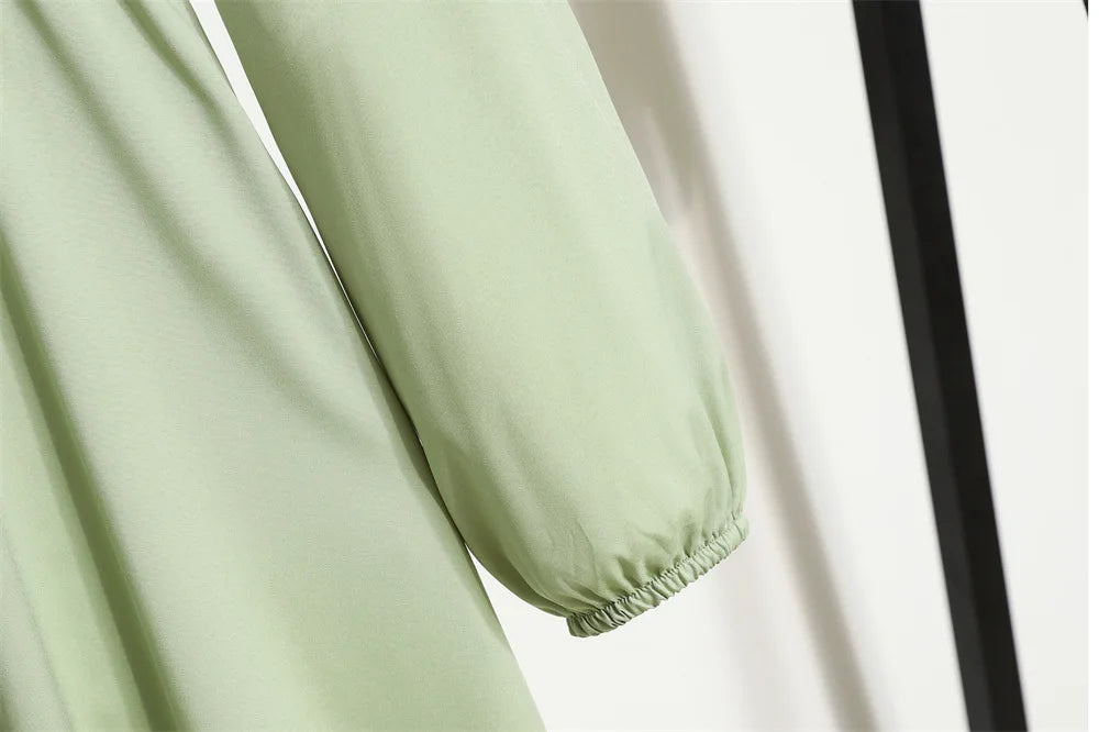 Women Eid Muslim Abaya Dubai Ruffles Spliced Arab Puff Sleeve Morocco Tight Waist Vestidos Solid Color Dress Casual Slim Fit