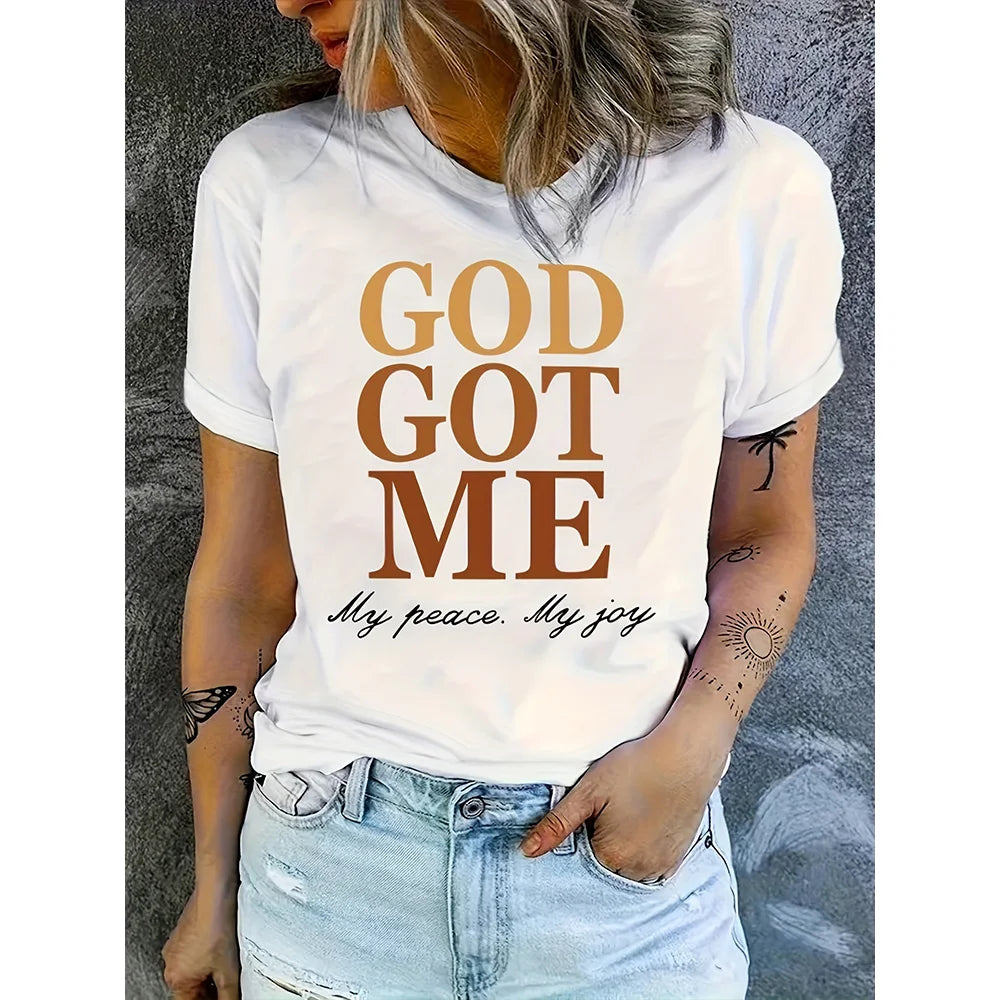 Women's Letter Print Spring And Summer Casual T-shirt Comfortable Round Neck Loose Short sleeved T-shirt Fashion Clothing