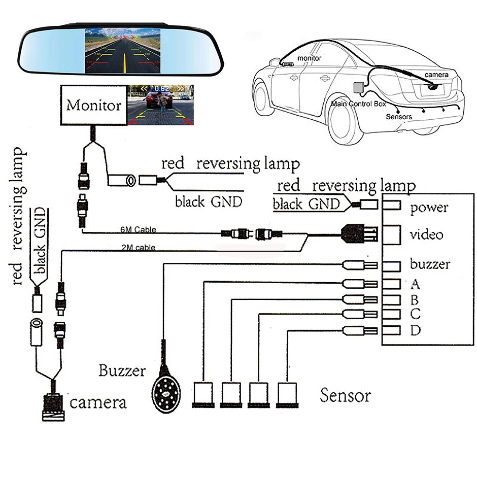 Camera with Monitor 4.3 "TFT LCD Screen Reverse Camera with Video Parking Sensor Kit 170 Width Mini Reverse Camera