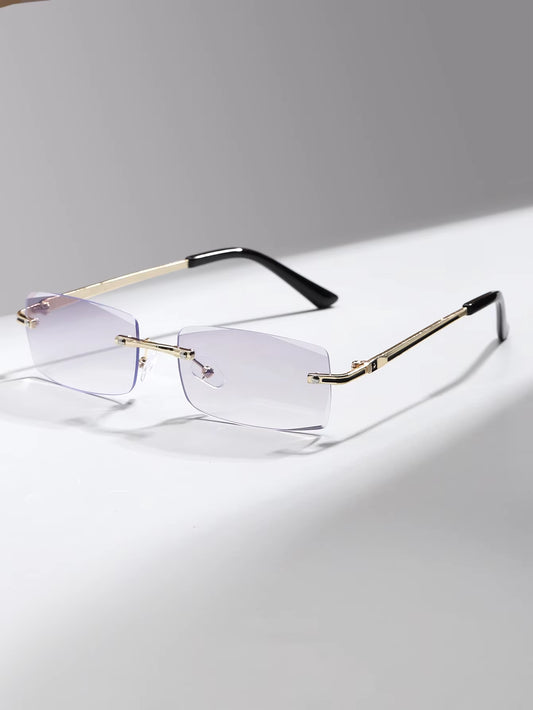 1 Pair of Men'S Rectangular Rimless Anti-Blue Light Glasses for Daily Use